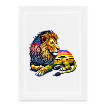 Lion - Affiche encadrée (27 × 37 cm) - blanc - Devant