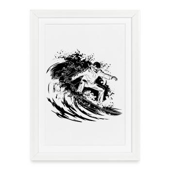 Dessin de squelette de surf - Affiche encadrée (27 × 37 cm) - blanc - Devant