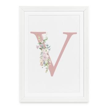 V Monogram, Floral, Personalizable - Framed poster (27 × 37 cm) - white - Front