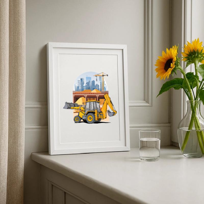 Backhoe Loader, Tractor Loader on Construction Site Framed poster (27 × 37 cm)