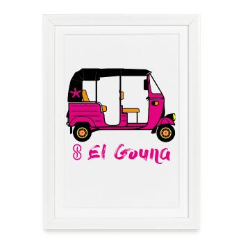 Tuk Tuk rose avec texte EL GOUNA - Affiche encadrée (27 × 37 cm) - blanc - Devant
