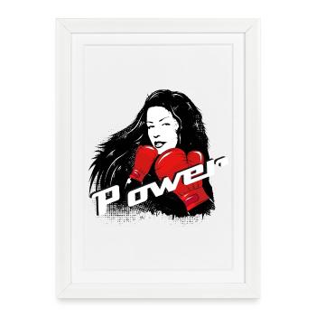 Boxer with power lettering – strong female motif - Framed poster (27 × 37 cm) - white - Front