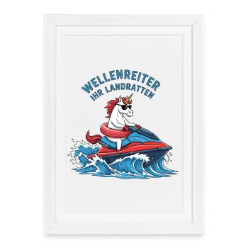 Licorne Cool Jet Ski - Affiche encadrée (27 × 37 cm) - blanc - Devant
