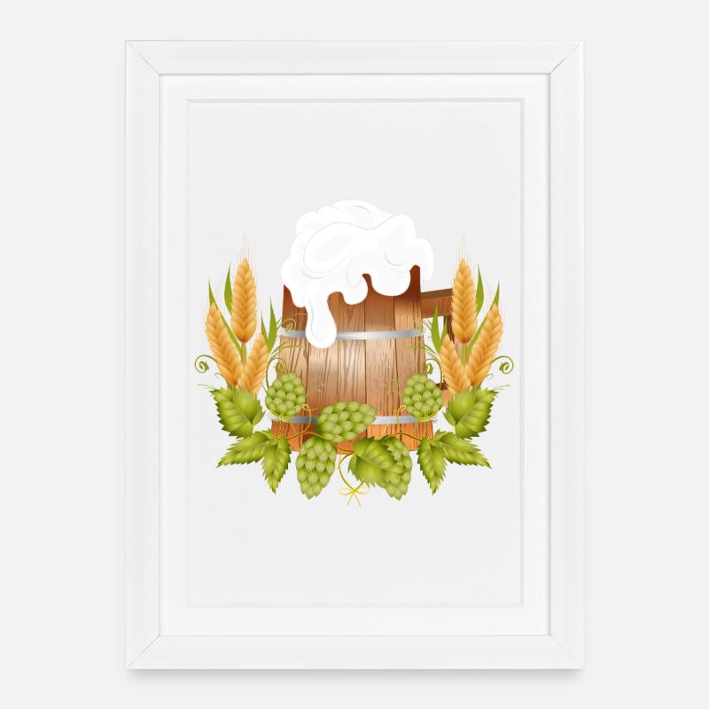 Rustikaler Bierkrug in Holzoptik mit Hopfen & Malz - Gerahmtes Poster (27 × 37 cm) - Weiß