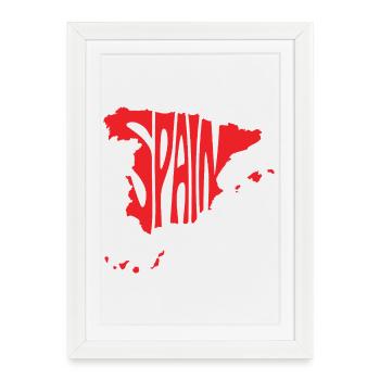 Carte de l’Espagne Conception de typographie artistique - Affiche encadrée (27 × 37 cm) - blanc - Devant