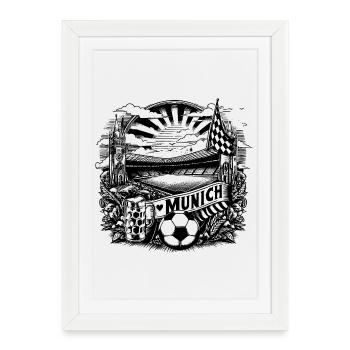 Munich Design avec drapeau et Fussball - Affiche encadrée (27 × 37 cm) - blanc - Devant