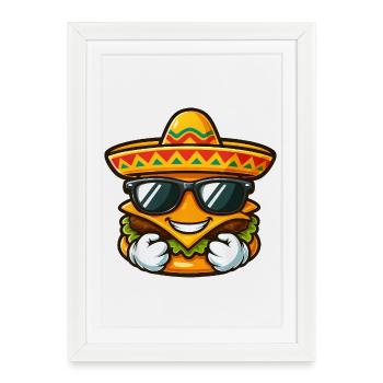 Burger frais avec sombrero et lunettes de soleil - Affiche encadrée (27 × 37 cm) - blanc - Devant