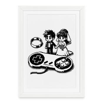 Je viens de me marier ! Mariage Gamer - Affiche encadrée (27 × 37 cm) - blanc - Devant