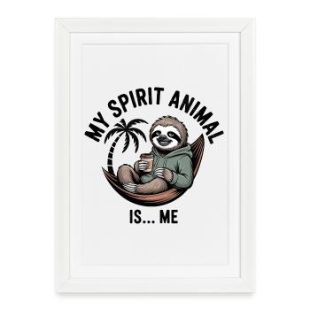Mon animal spirituel, c’est moi paresseux - Affiche encadrée (27 × 37 cm) - blanc - Devant