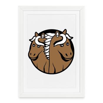 2 Chevaux Homme Femme Amoureux Amis Amour Équipe - Affiche encadrée (27 × 37 cm) - blanc - Devant