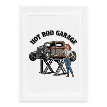 Vintage Hot Rod Garage Design - Affiche encadrée (27 × 37 cm) - blanc - Devant