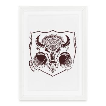bison-boxeur- - Affiche encadrée (27 × 37 cm) - blanc - Devant