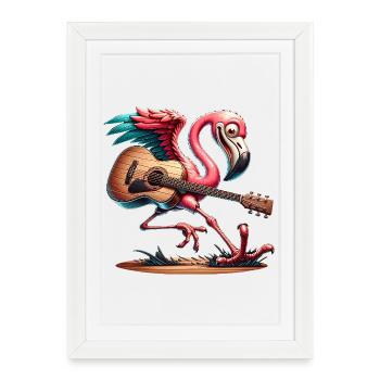 Flamingo avec guitare Music Rock Festival - Affiche encadrée (27 × 37 cm) - blanc - Devant