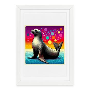 Phoque - Affiche encadrée (27 × 37 cm) - blanc - Devant