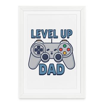 Papa à niveau supérieur – Cadeau pour manette de jeu - Affiche encadrée (27 × 37 cm) - blanc - Devant