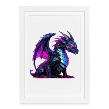 Neon dragon illustration on black - Framed poster (27 × 37 cm) - white - Front