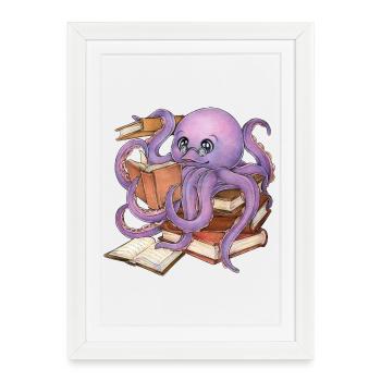 Reading Octopus in Stack of Books Book Gift - Framed poster (27 × 37 cm) - white - Front