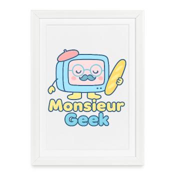 Monsieur Geek Retro Surf - Affiche encadrée (27 × 37 cm) - blanc - Devant