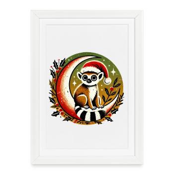 Père Noël Lémurien sur la Lune - Affiche encadrée (27 × 37 cm) - blanc - Devant