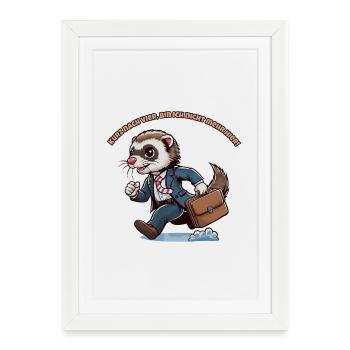 Ferret fleeing from work, closing time - Framed poster (27 × 37 cm) - white - Front
