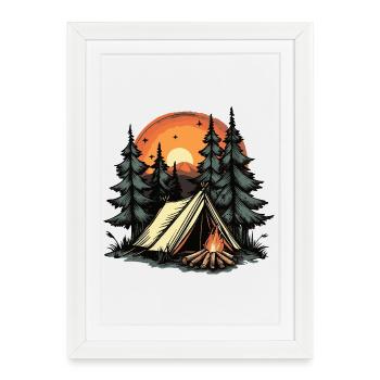 Tente de camping forêt - Affiche encadrée (27 × 37 cm) - blanc - Devant