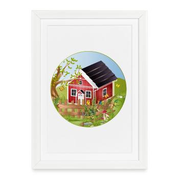 Small red house with idyllic garden - Framed poster (27 × 37 cm) - white - Front