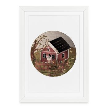 Small red house in the garden in oil painting style - Framed poster (27 × 37 cm) - white - Front