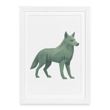 Geometrischer Wolf - Gerahmtes Poster (27 × 37 cm) - Weiß - Vorne