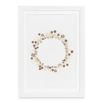 Élégante couronne de Noël en or et crème - Affiche encadrée (27 × 37 cm) - blanc - Devant