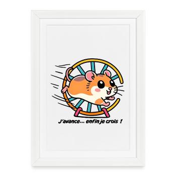 Hamster qui court dans sa roue - Affiche encadrée (27 × 37 cm) - blanc - Devant
