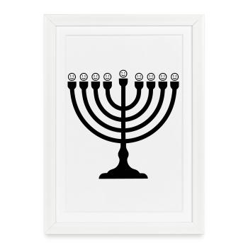 Menorah amusante avec des smileys | Symbole de Hanoukka - Affiche encadrée (27 × 37 cm) - blanc - Devant