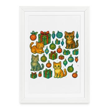 Motif cadeau festif chaton - Affiche encadrée (27 × 37 cm) - blanc - Devant