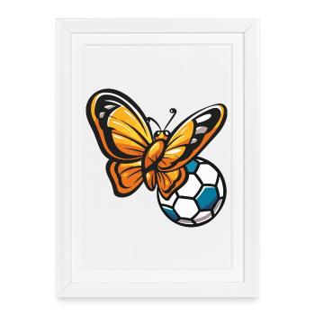 Le papillon rencontre le football - Affiche encadrée (27 × 37 cm) - blanc - Devant