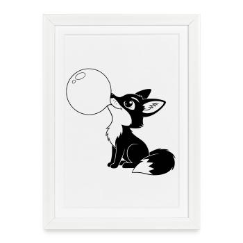 Fox with Soap Bubble – Cute Animal Motif - Framed poster (27 × 37 cm) - white - Front