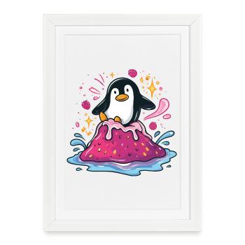 Penguin on pink jam wave - Framed poster (27 × 37 cm) - white - Front