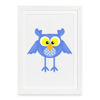 Blaue Eule mit Punkten - Gerahmtes Poster (27 × 37 cm) - Weiß - Vorne