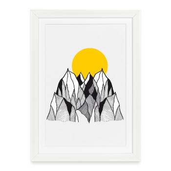 Soleil d’or sur les sommets montagneux - Affiche encadrée (27 × 37 cm) - blanc - Devant