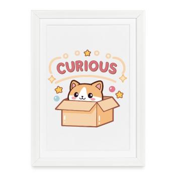 Chat Curieux en Boîte Carton Mignon - Affiche encadrée (27 × 37 cm) - blanc - Devant