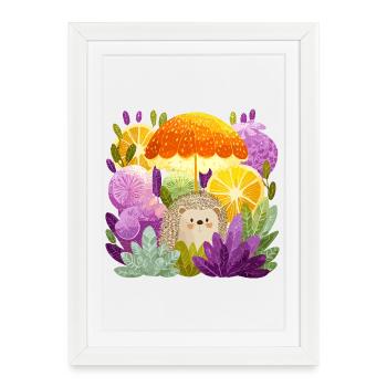 Hedgehog under lemon rain - Framed poster (27 × 37 cm) - white - Front