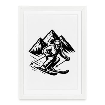 Skiing Silhouette Mountains - Framed poster (27 × 37 cm) - white - Front