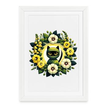 Wrapped Cat Floral Halo - Framed poster (27 × 37 cm) - white - Front