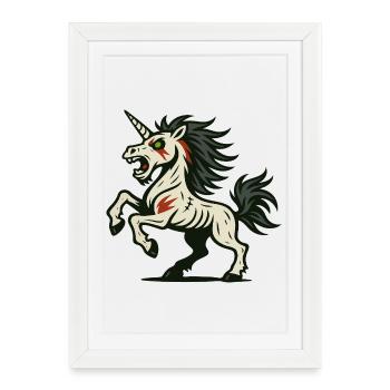 Undead Berserker Unicorn with Scars and Fury - Framed poster (27 × 37 cm) - white - Front