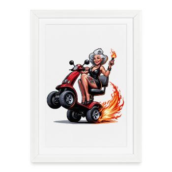 Mamie tatouée sur un scooter de mobilité - Affiche encadrée (27 × 37 cm) - blanc - Devant