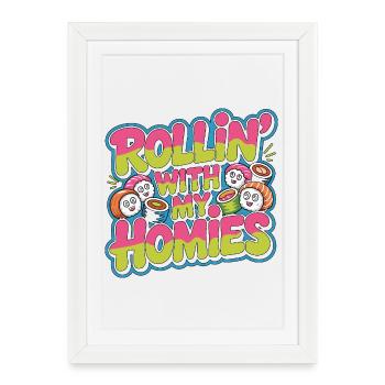 Sushi Rollin' With My Potes Adore la cuisine japonaise - Affiche encadrée (27 × 37 cm) - blanc - Devant