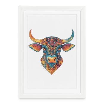 Bull Cattle Multicolored - Framed poster (27 × 37 cm) - white - Front