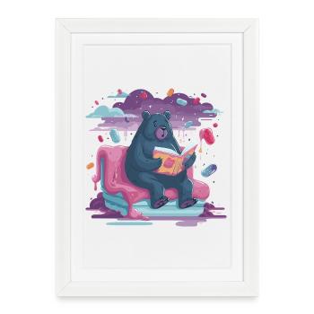 Ours Lecteur dans Candy Dream - Affiche encadrée (27 × 37 cm) - blanc - Devant