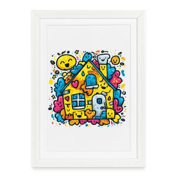 Éclaboussure de couleur de la maison riante - Affiche encadrée (27 × 37 cm) - blanc - Devant