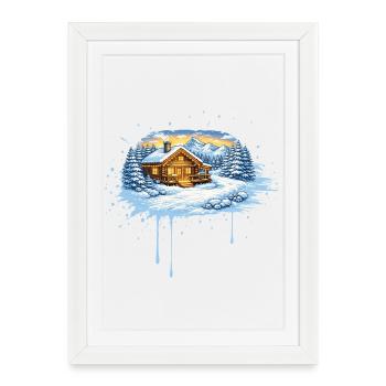 Refuge d’hiver dans la neige – Idylle hivernal alpin - Affiche encadrée (27 × 37 cm) - blanc - Devant