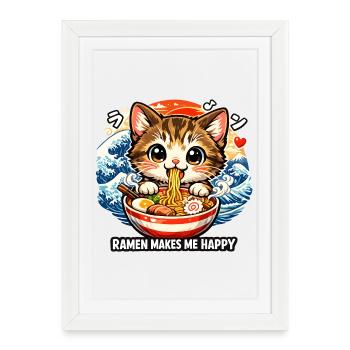 Kawaii Cat Ramen Noodles Anime Cat - Framed poster (27 × 37 cm) - white - Front