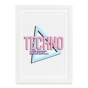 Techno Neon Retro Logo - Framed poster (27 × 37 cm) - white - Front